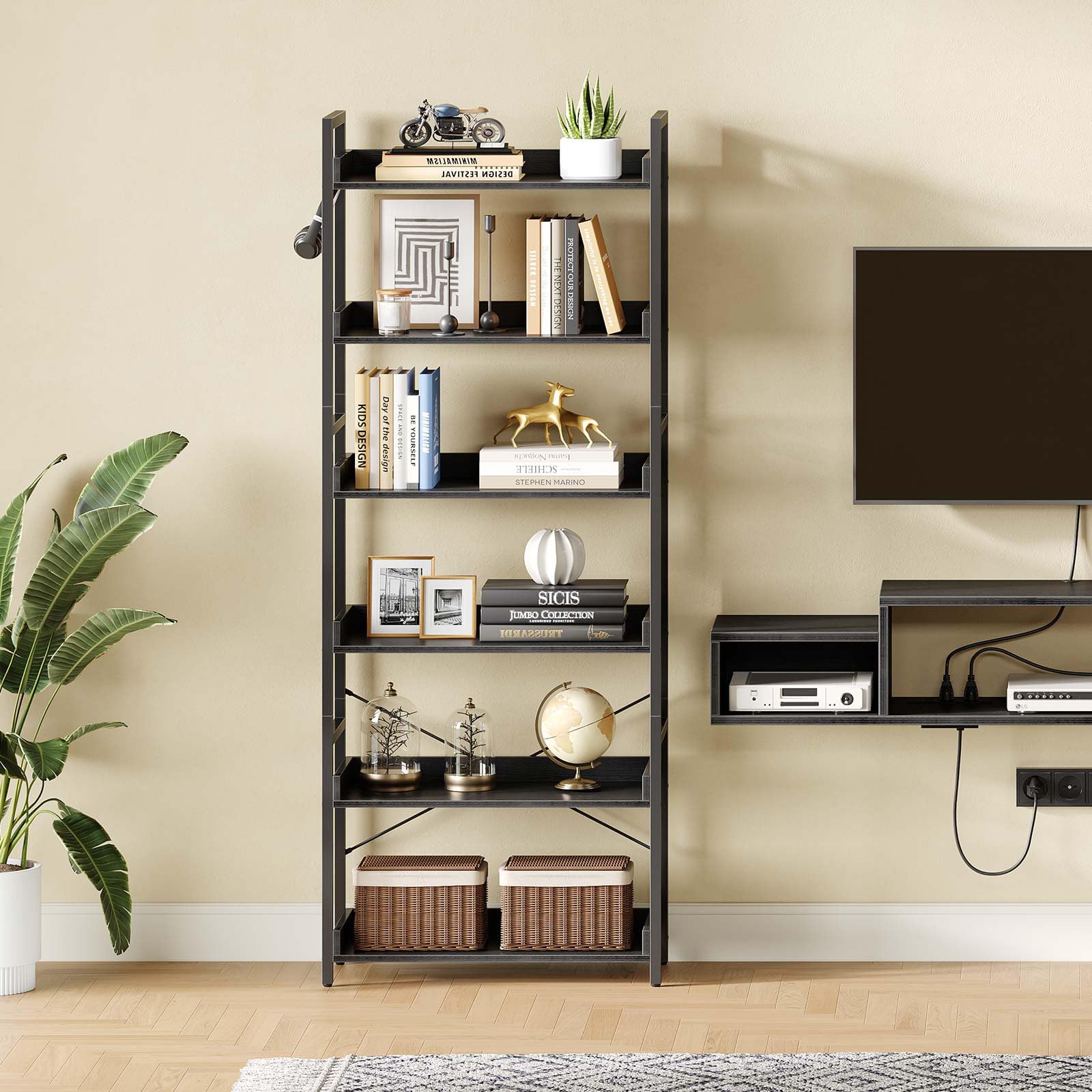 Amazon.com: Rolanstar Bookshelf 6 Tier with 4 Hooks, Industrial